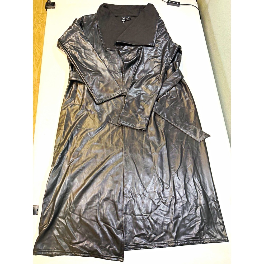 Windsor Faux Leather Trench Coat XL NWT Black Long Belted Oversized Lapel Jacket